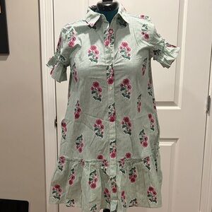 J. Crew Green and Pink Floral Dress